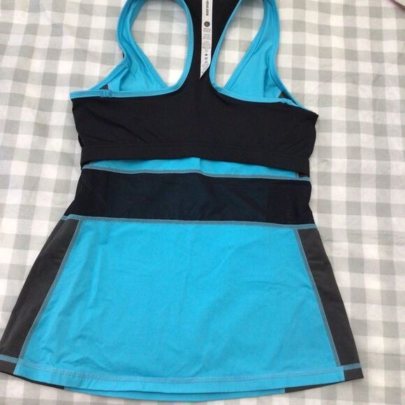 NWT Karma Blue Black Racerback Tank Top L Built-In Bra Yoga Gym Training Active - Picture 6 of 12